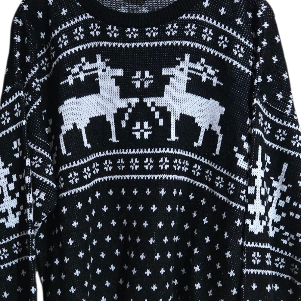 Vintage Sears Men's Size Medium Black and White Reindeer Sweater. - Picture 3 of 6